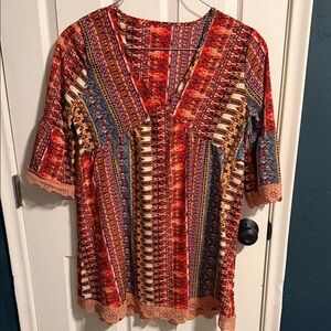 🌵Vibrant Patchwork V-Neck Blouse